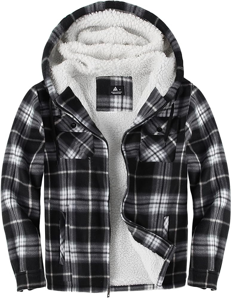 Little Beauty Men's Flannel Shirt Jacket Zip Up Fleece Plaid Jackets with Pokect Winter Warm Sher... | Amazon (US)