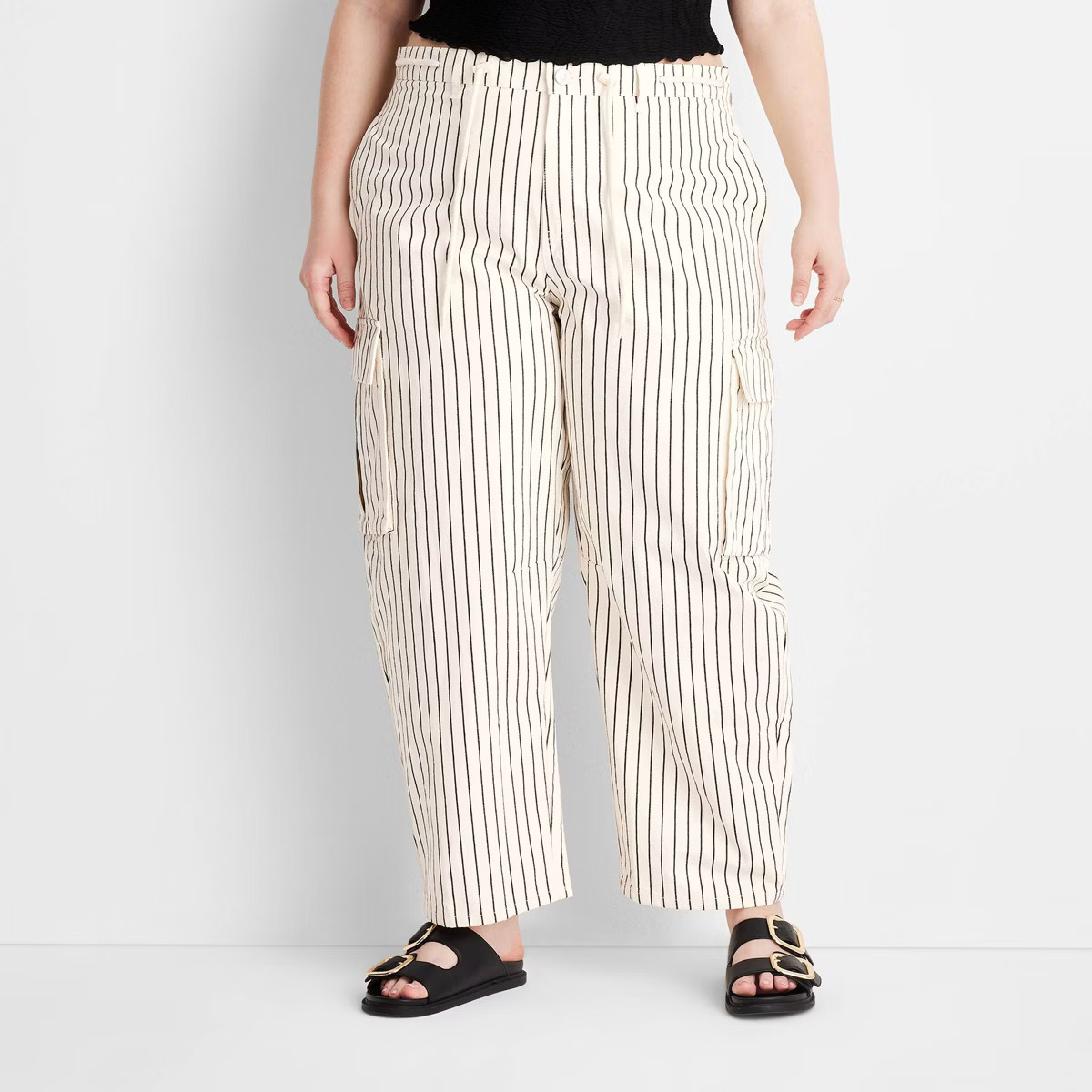 Women's Mid-Rise Barrel Leg Jeans - Future Collective Black Striped 17 | Target