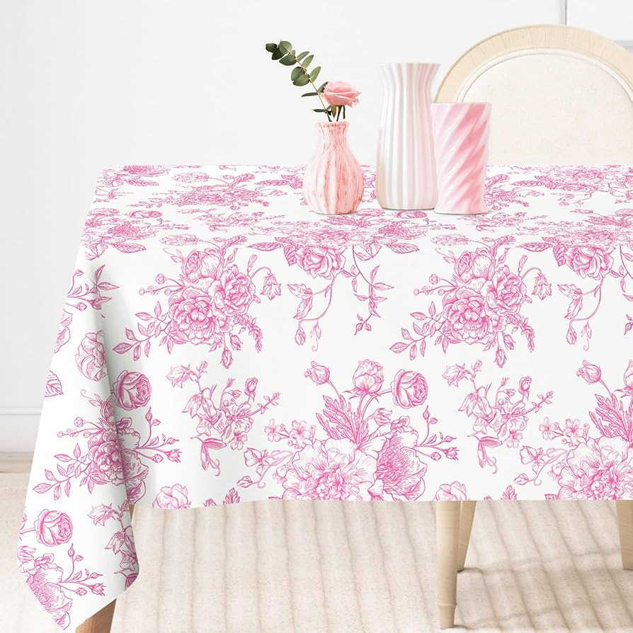 AnyDesign Pink Flower Tablecloth Rectangle Floral Fabric Table Cloth Washable Wildflower Table Co... | Amazon (US)