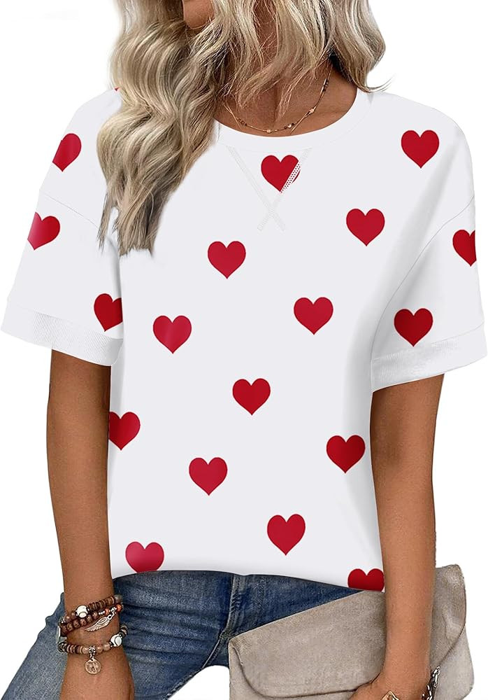 Zeagoo Womens Tops Casual Oversized Short Sleeve Sweatshirt Summer Striped Shirt Crewneck Pullove... | Amazon (US)