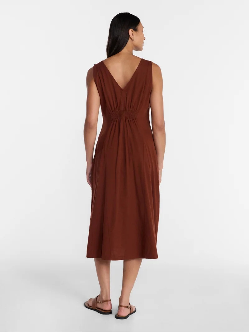 Time and Tru Women's Sleeveless Button Down Linen Blend Dress, Sizes XS-XXXL | Walmart (US)