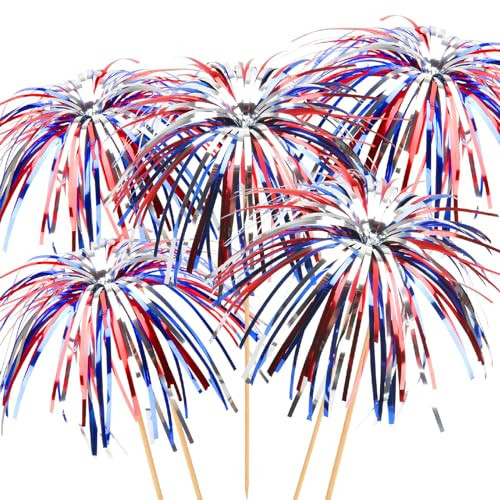 100PCS 4th of July Cocktail Picks, 6 IN Firework Toothpicks for Appetizers, Red White Blue Bamboo Skewers Drink Sticks, Cupcake Toppers Independence Memorial Day Decorations Patriotic Party Supplies | Amazon (US)