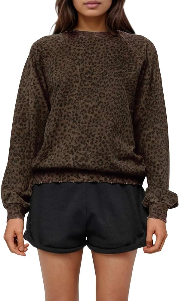 Livtany Women's Leopard Print Loose Fit Sweatshirt Crew Neck Long Sleeve Blouse Casual Distressed... | Amazon (US)