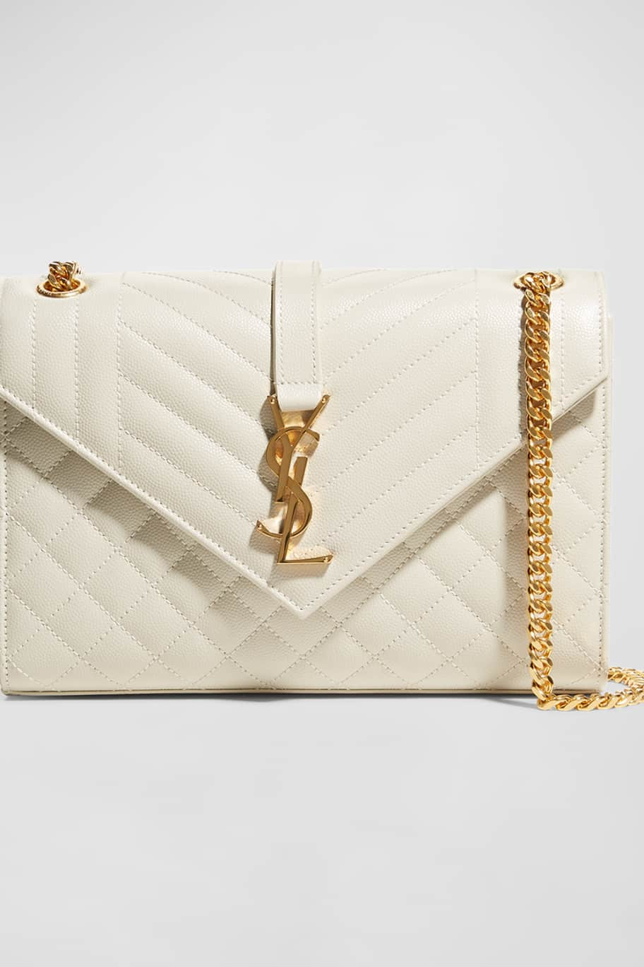 Saint Laurent Medium Tri-Quilted Matelasse Grain de Poudre Flap Shoulder Bag, Golden Hardware | Neiman Marcus