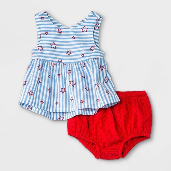 Baby Girls' Americana Eyelet Top & Bottom Set - Cat & Jack™ Blue | Target