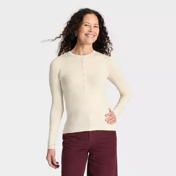 Women's Long Sleeve Henley Shirt - Universal Thread™ Heather Taupe S | Target
