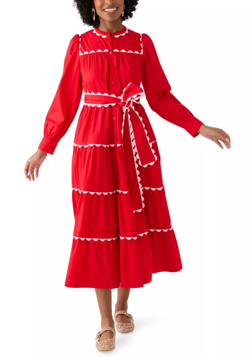 Crown & Ivy™Women's Long Sleeve Scallop Trim Shirt Dress | Belk