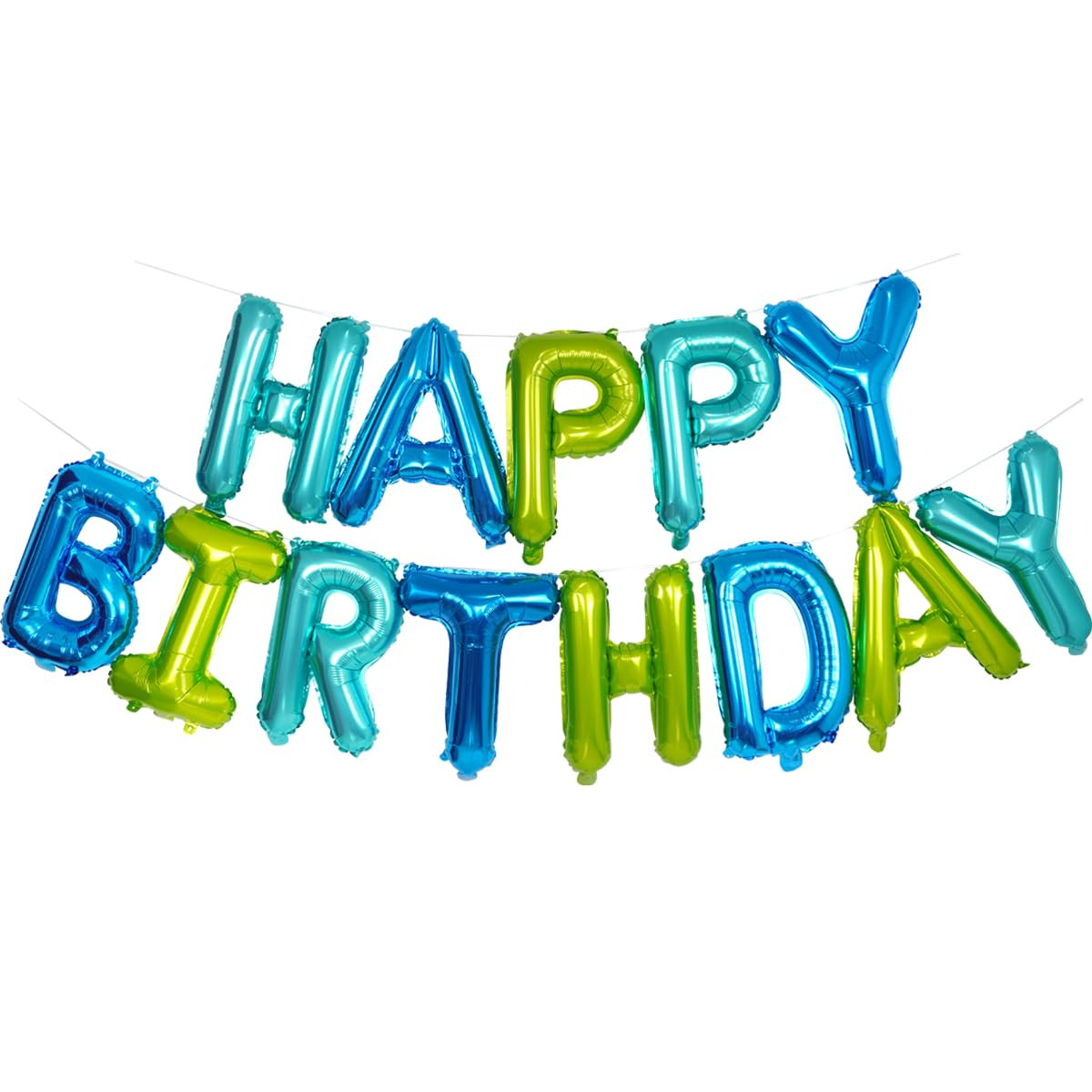 Blue and Green Happy Birthday Balloon Banner, 16 Inch 3D Aluminum Foil Birthday Sign, Teal Happy ... | Amazon (US)