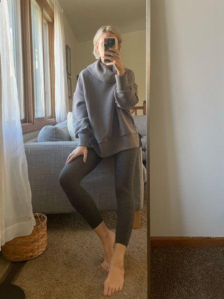 Pilates fit this morning. This oversized sweatshirt tunic is perfection with leggings. So easy to just throw on some cute sneakers and mom outfit is good to go! I have a small  

#LTKSeasonal #LTKfit