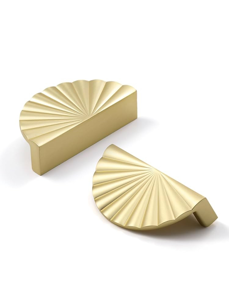 2 Pack Brushed Gold Cabinet Pulls 3" Hole Center Cup Flat Brass Drawer Pulls Kitchen Cupboard Bat... | Amazon (US)