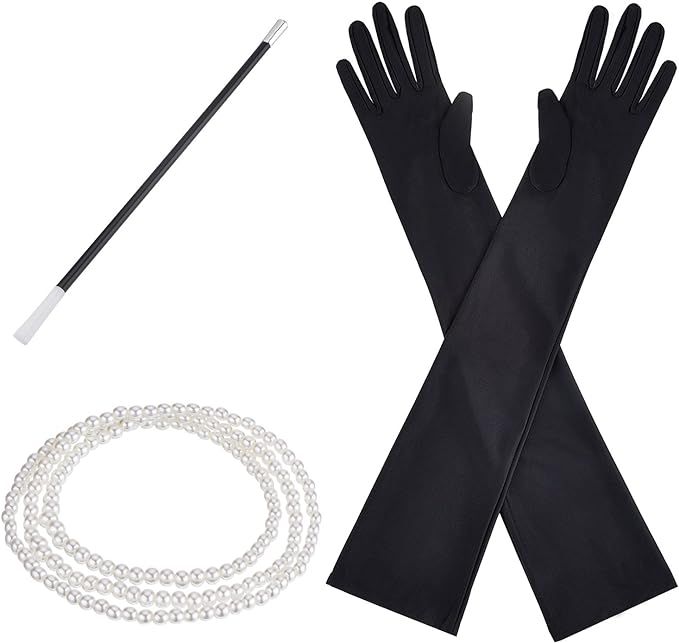 1920s Accessories for Women Costume Long Satin Gloves Fancy Dress Plastic Holder Pearl Necklace S... | Amazon (US)