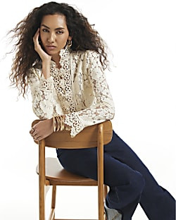 Cream Lace Detail Drummer Jacket | River Island UK & IE