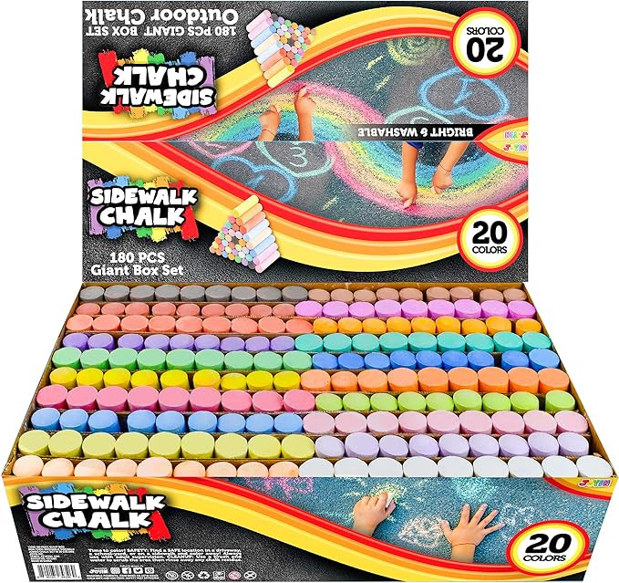 JOYIN 180 PCS Washable Sidewalk Chalks Set in 20 Colors Non-Toxic Jumbo Chalk for Outdoor Art Pla... | Amazon (US)