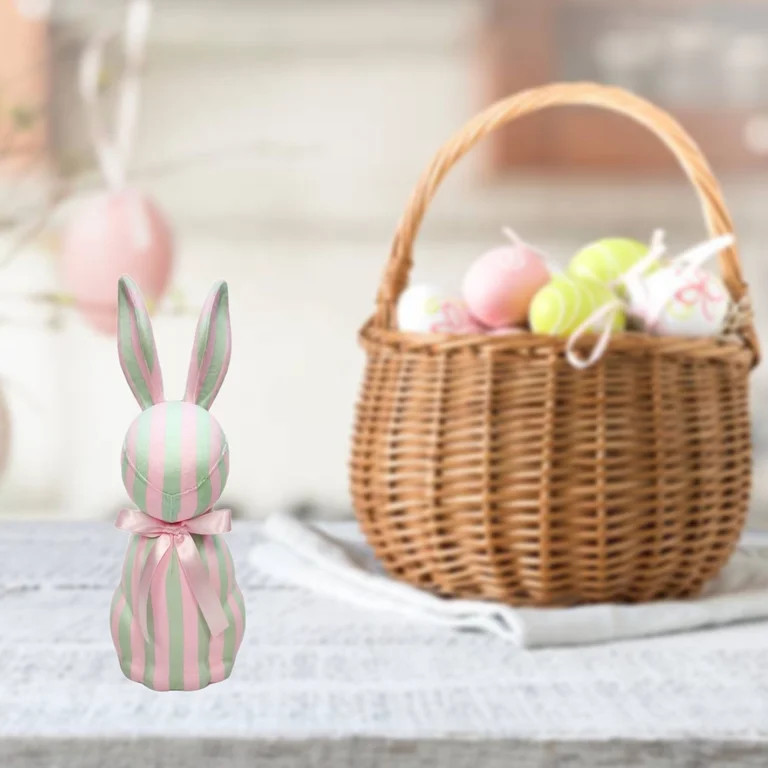 Striped Bunny Tabletop Decoration, Mint Green and Pink, 16", Easter by Way To Celebrate | Walmart (US)
