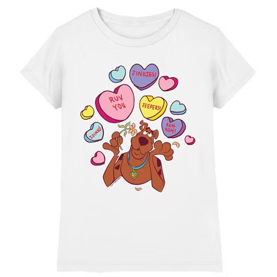 Girl's Scooby Doo! Valentine's Day Heart Candy T-Shirt, White, Large | Target