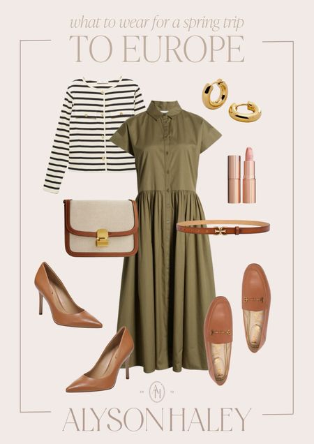 Spring trip to Europe outfit idea. This green midi dress can be dressed up with heels or more casual with a loafer. Perfect for a European date night or sightseeing. 

#LTKSeasonal #LTKstyletip #LTKtravel