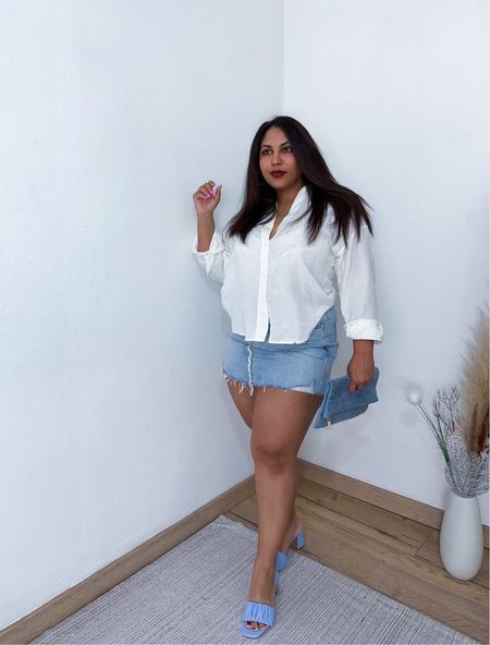 Denim mini skirt white linen shirt heeled sandals . Midsize summer look inspo 

#curvysummerlook #curvyoutfit #curvyfashion #miniskirt #denimskirt #midsizefashion

#LTKcurves #LTKstyletip #LTKeurope