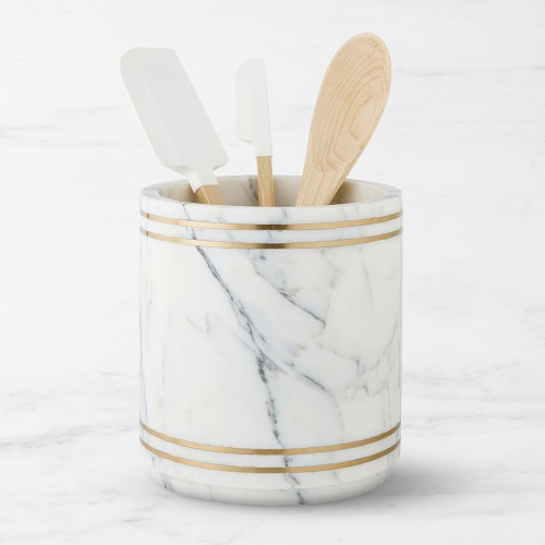 Arabescato Marble with Brass Inlay Utensil Holder | Williams-Sonoma