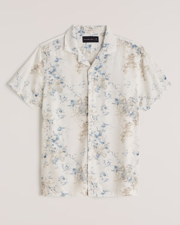 Short-Sleeve Camp Collar Button-Up Shirt | Abercrombie & Fitch (US)