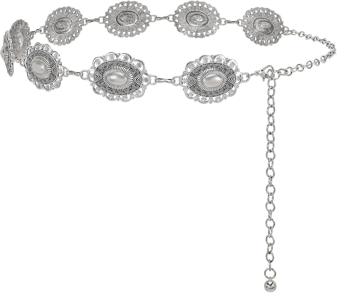 XZQTIVE Women Boho Chain Belts For Dresses Jeans Western Cowgirl Waist Links Belt Adjustable Meta... | Amazon (US)