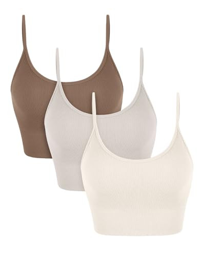 ODODOS 3-Pack Seamless Sports Bra for Women Ribbed Camisoles Non Padding Yoga Bra Crop Tank Tops | Amazon (US)