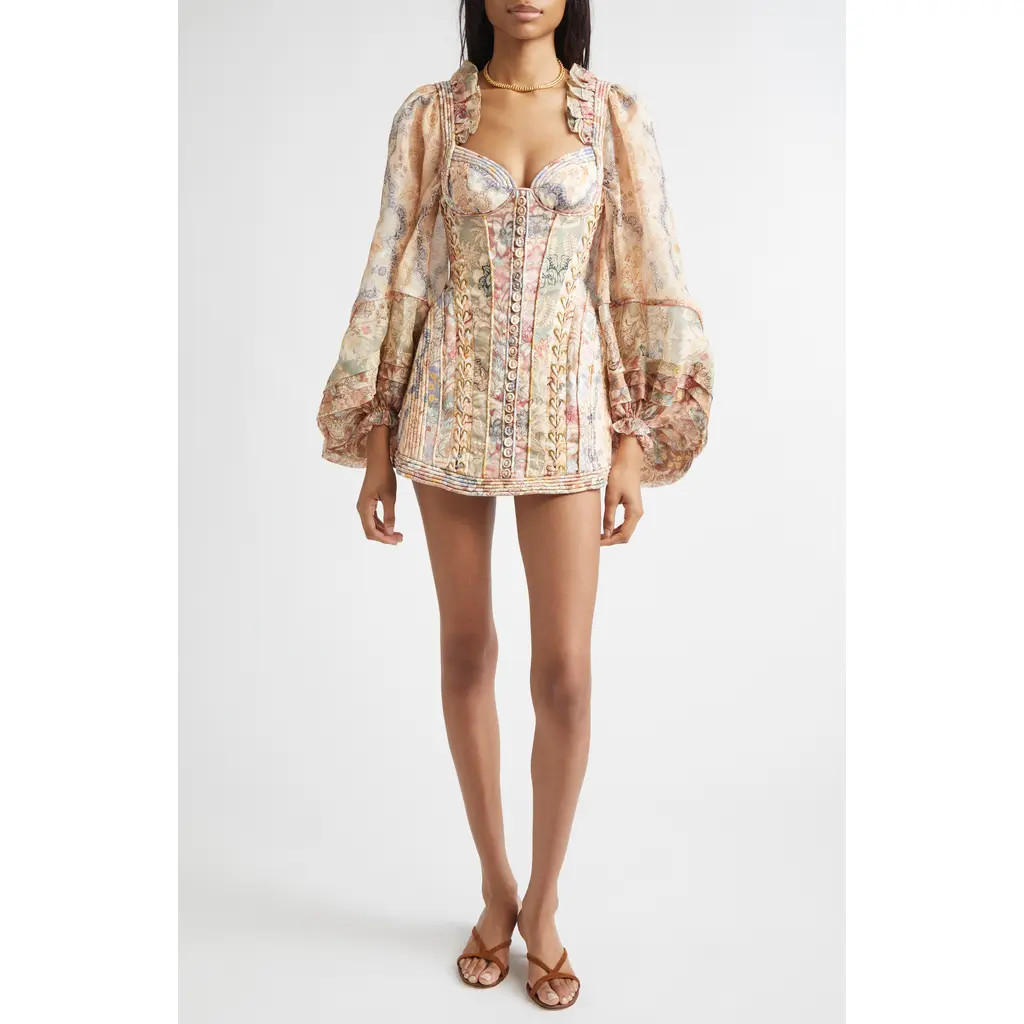 Zimmermann Rebellion Corded Long Sleeve Minidress in Spliced Floral at Nordstrom, Size 0 | Nordstrom