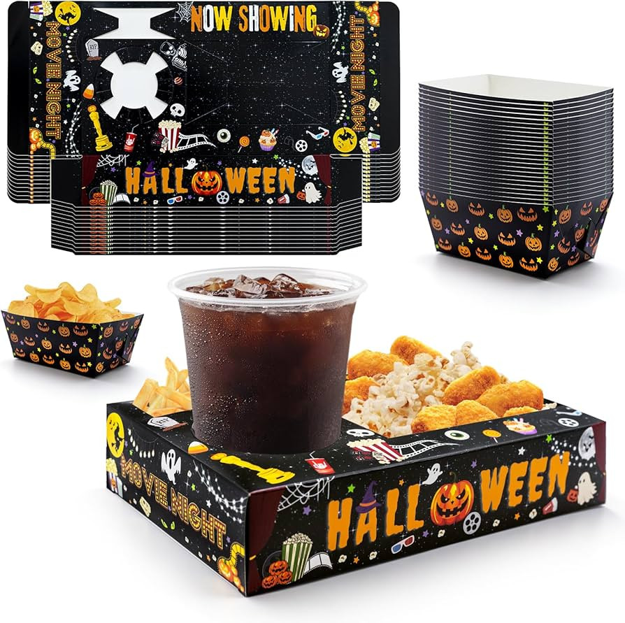 48 Pcs Halloween Party Supplies Movie Night Paper Snack Trays Halloween Party Decorations Movie N... | Amazon (US)