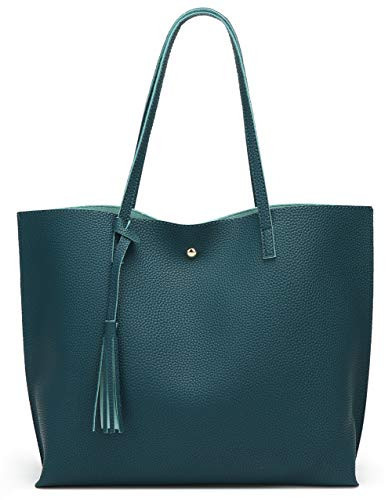 Dreubea Women's Soft Faux Leather Tote Shoulder Bag from, Big Capacity Tassel Handbag Dark Teal | Amazon (US)