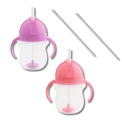 Munchkin Weighted Straw Sippy Cups for Toddlers 7oz, Leak Proof, Easy to Hold-Great toddler cups with straws, Supports Straw-use Education, Straw Cups (Purple/Pink) | Amazon (US)