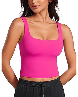 CRZ YOGA Womens Butterluxe Double Lined Square Neck Tank Tops Sleeveless Workout Yoga Tight Shirt... | Amazon (US)