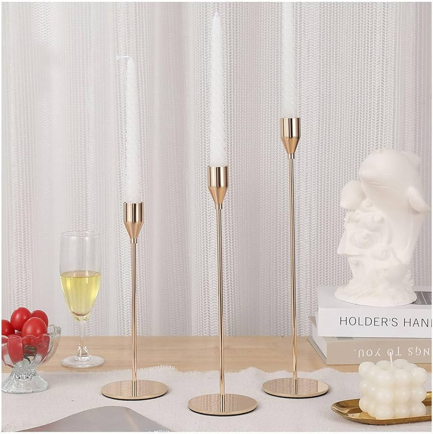 3Pcs French Gold Candlestick Holders Set Fit 3/4" Tall Taper Candle Home Decorative Table Centerp... | Amazon (US)