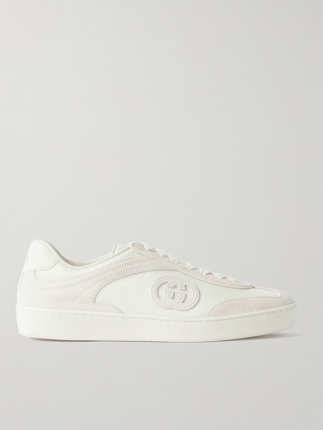 Gucci - Leather-trimmed Suede And Mesh Sneakers - Off-white | NET-A-PORTER (US)