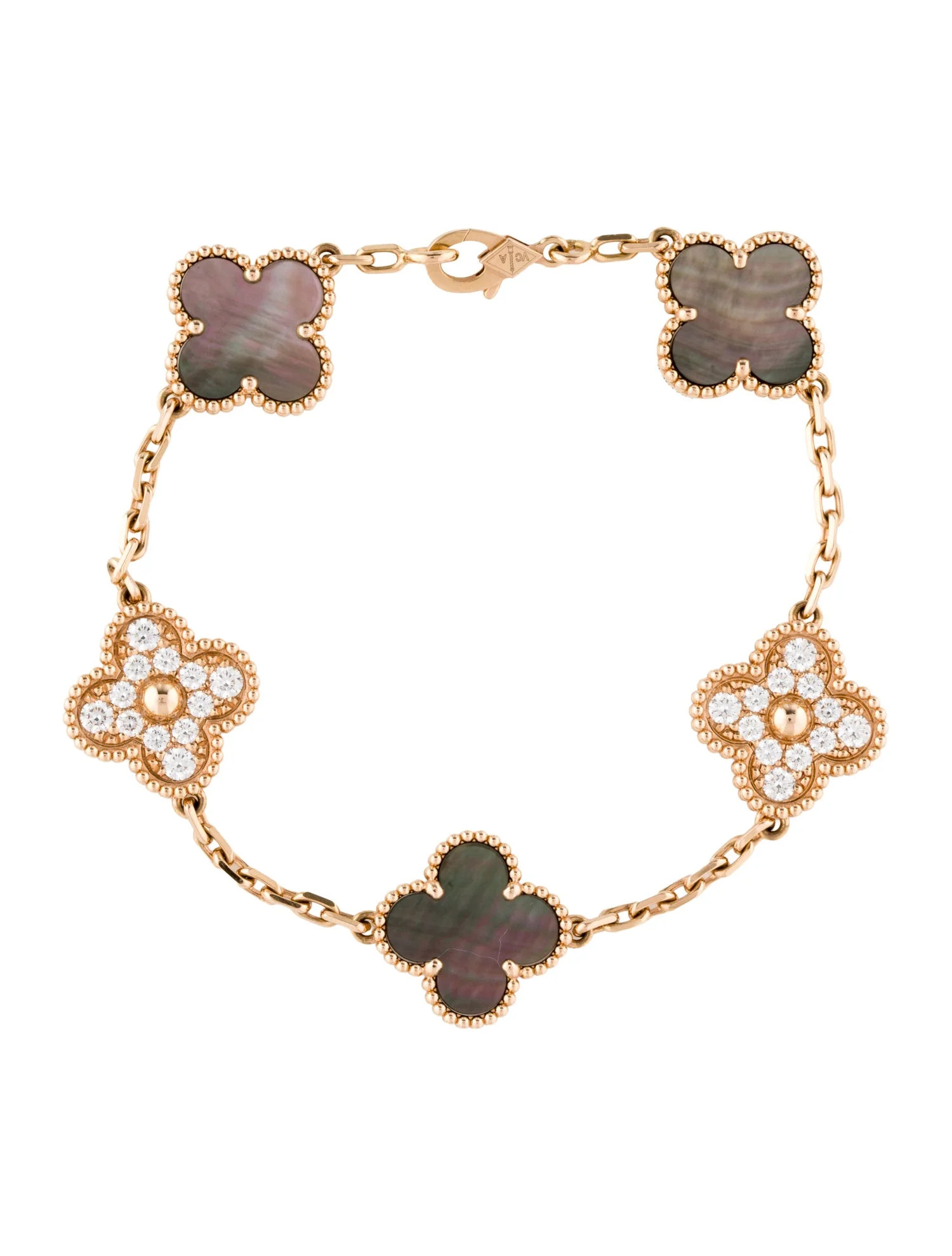 Van Cleef & Arpels Mother Of Pearl Vintage Alhambra Bracelet, 5 Motifs, 6.25 | The RealReal