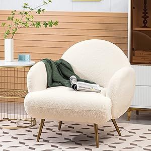 AISALL Accent Chair Modern Teddy Comfy Chair with Golden Metal Legs Lounge Chair Living Room Bedr... | Amazon (US)
