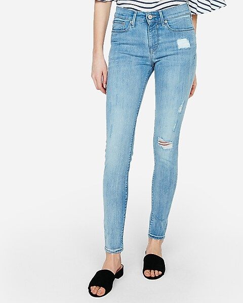Mid Rise Ripped Stretch Jean Leggings | Express