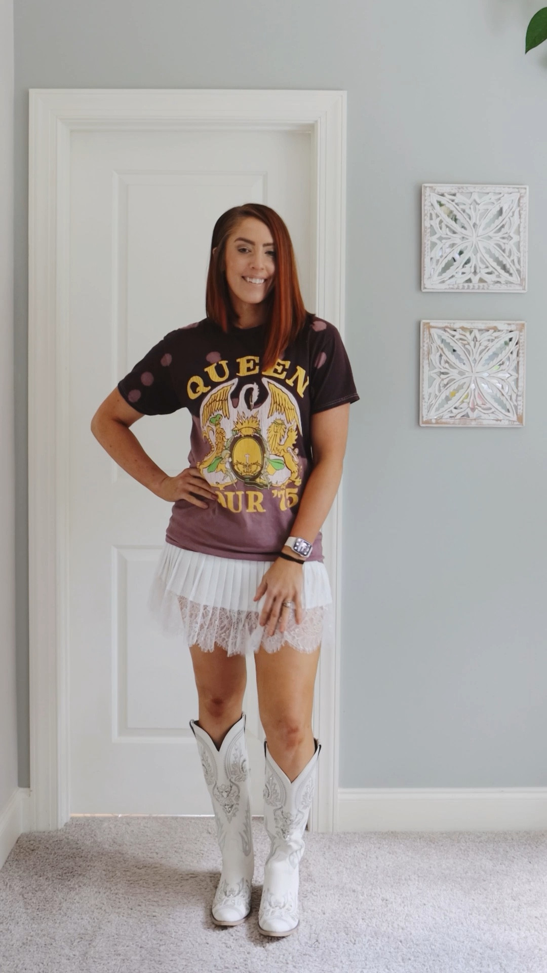 My take on the slip skirt trend! The white cowboy boots and the slip skirt are from Amazon! The Queen Tee was found on Poshmark but I’m linking to some similar ones. Really any oversized Band Tee would work great with this outfit! Not to mention it was comfy for the whole day!

Country Concert Outfit | Amazon fashion | tall girl fashion | size 6 fashion | size 6 | size 8 fashion | size 8 | Tall girl outfit | tall girl fashion | midsize fashion size 8 | midsize | tall fashion | tall women | winter outfit ideas | casual cute outfits | fashion over 35

#tallwomenfashion #tallgirlfashion 

#LTKStyleTip #LTKSaleAlert #LTKShoeCrush