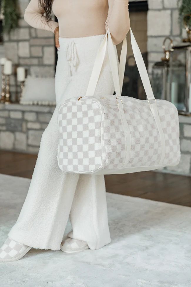 Neutral Checkered Weekender Bag DOORBUSTER | Pink Lily