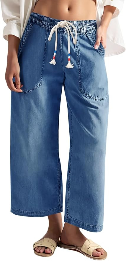 Cicy Bell Women's Wide Leg Jeans Casual Drawstring High Wasit Boyfriend Loose Baggy Capri Denim P... | Amazon (US)