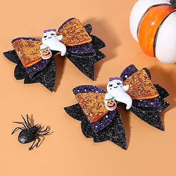 Glitter Halloween Hair Bows Sparkly Ghost Hair Clips Alligator Hairpins Barrettes 3.5in Cute Hall... | Amazon (US)