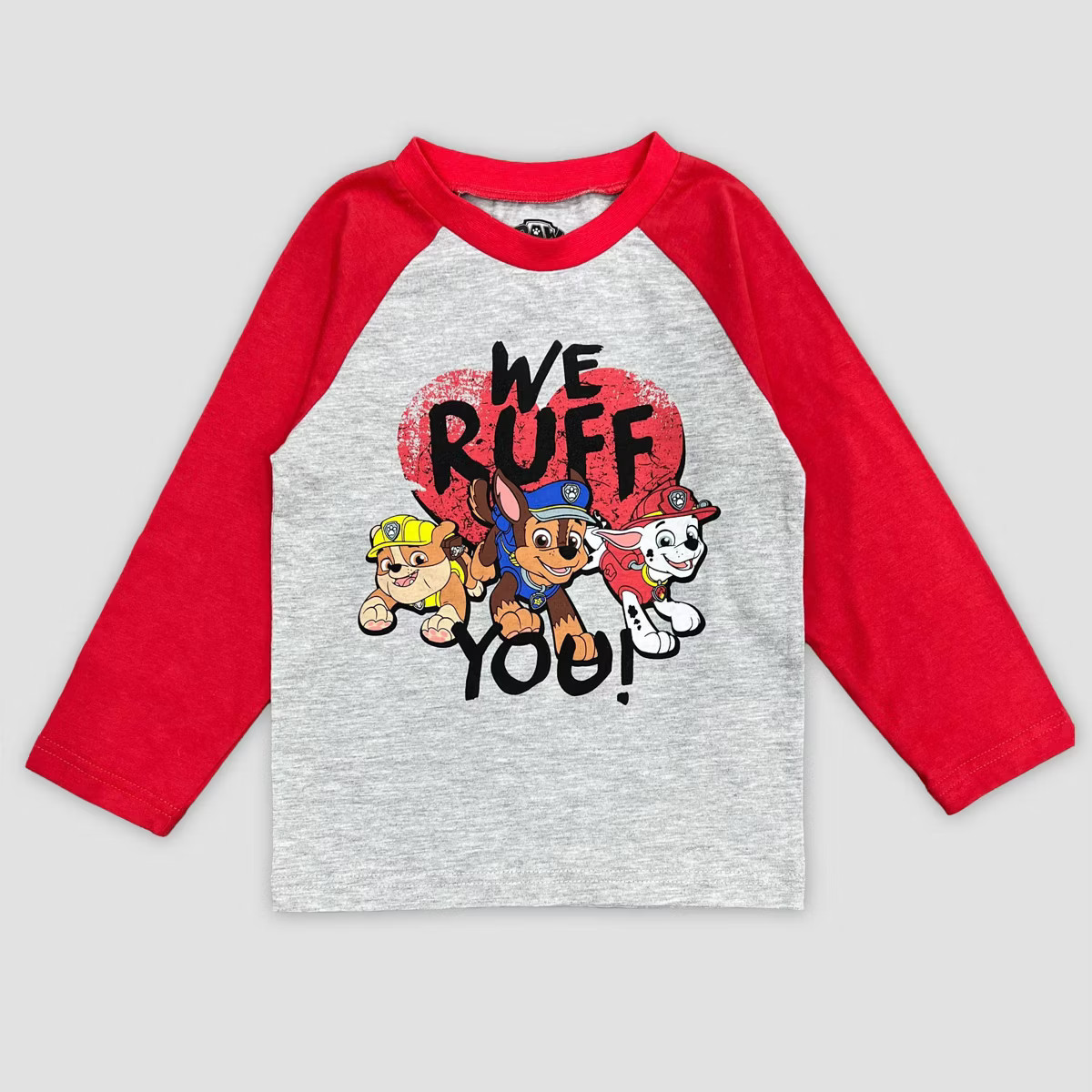 Toddler Boys' Paw Patrol Valentines "I Ruff You" Long Sleeve T-Shirt - Heather Gray 2T | Target