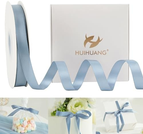 HUIHUANG Dusty Blue Satin Ribbon 1/2 inch X 50 Yards Continuous, Blue Double-Faced Satin Ribbon f... | Amazon (US)