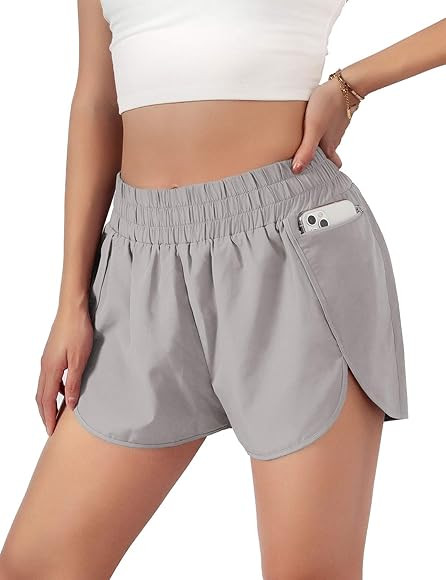 Womens Quick-Dry Running Shorts Sport Layer Elastic Waist Active Workout Shorts with Pockets 1.75... | Amazon (US)