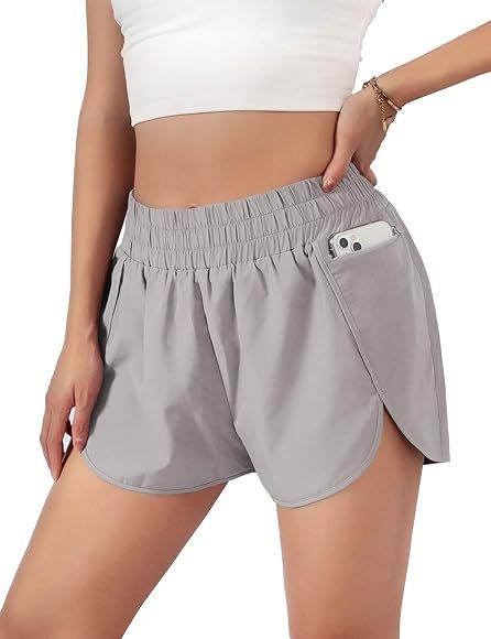 Womens Quick-Dry Running Shorts Sport Layer Elastic Waist Active Workout Shorts with Pockets 1.75... | Amazon (US)