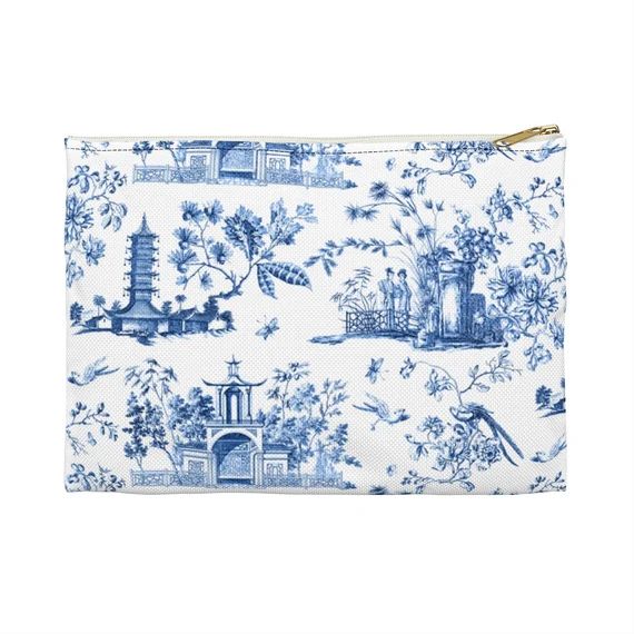 Chinoiserie Toile Blue and White Makeup Case, Toiletry Travel  - Accessory Pouch Available in Two... | Etsy (US)