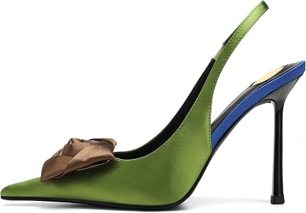 Women's Square Rose Flower Slingback Pumps - Closed Pointed Toe High Heels with Elastic Strap 4.3... | Amazon (US)