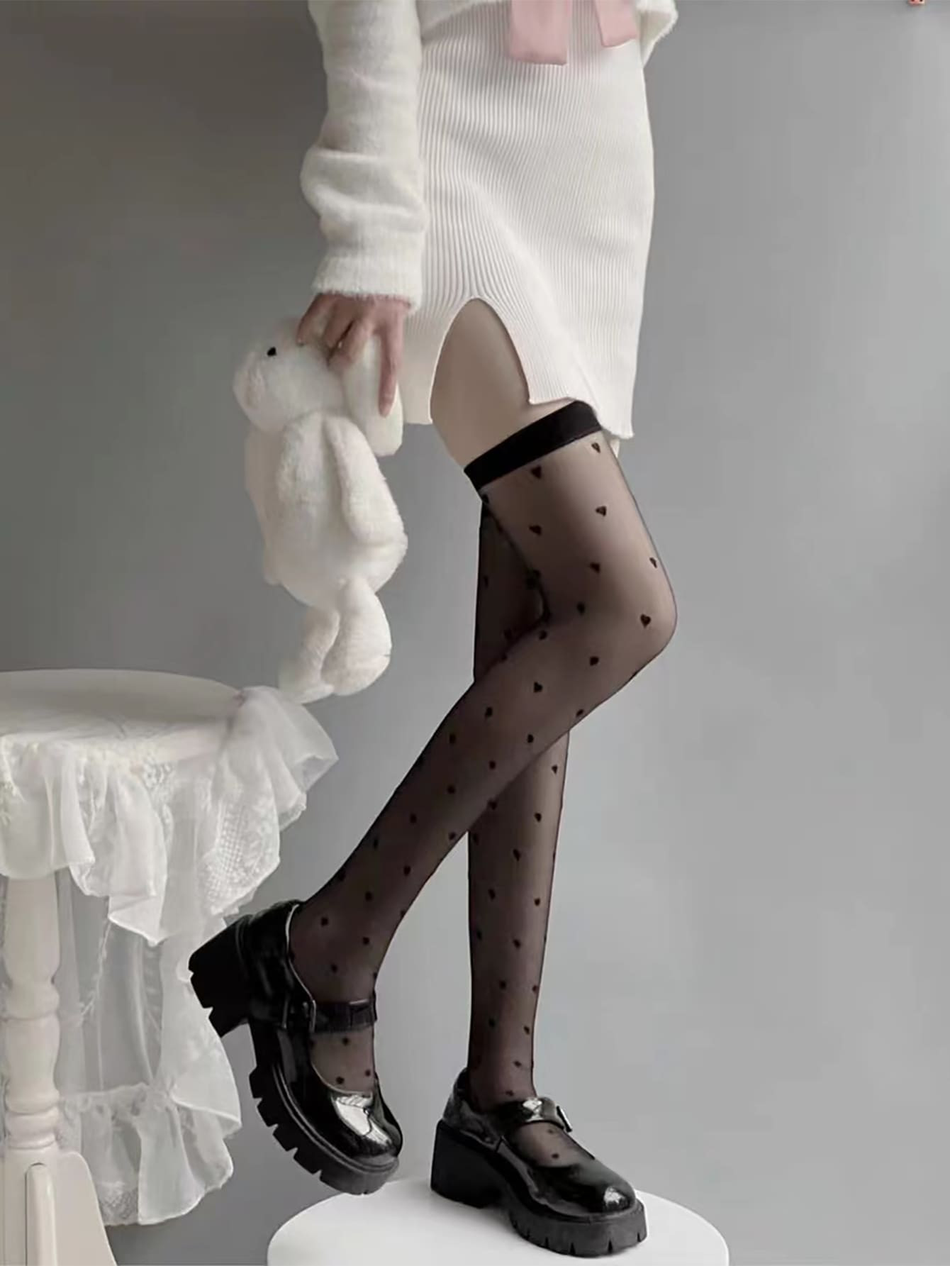 Heart Pattern Over The Knee Socks | SHEIN