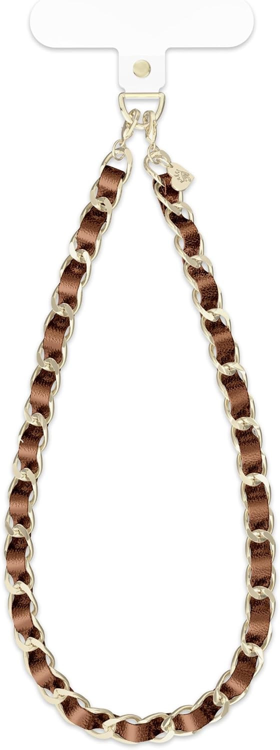 VELVET CAVIAR Leather Chain Phone Charm Wrist Strap - Cute Lanyard Accessory for Women - Fits all Phone Cases (Metallic Brown) | Amazon (US)