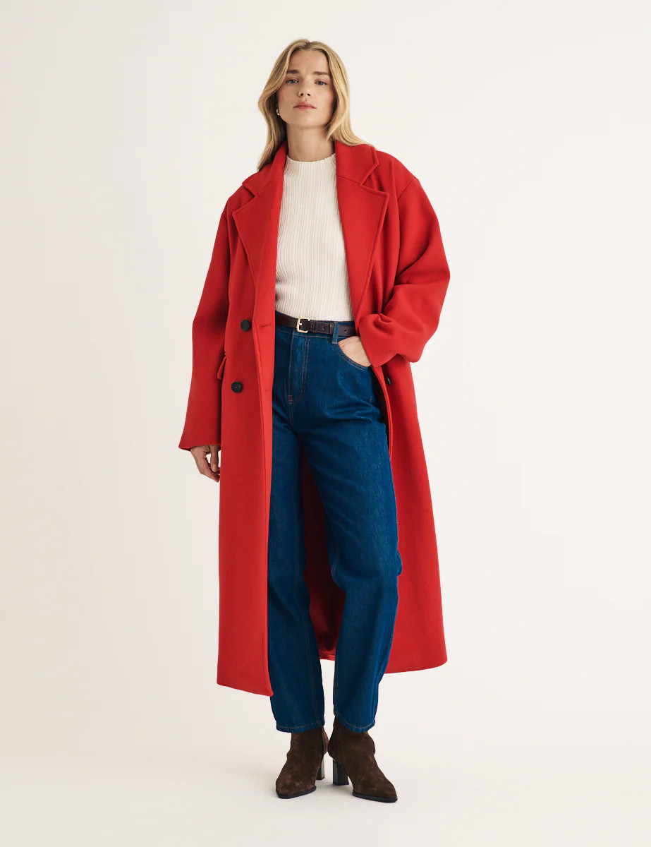 Oversized Red Double Breasted Wool Blend Coat | Nobody's Child
