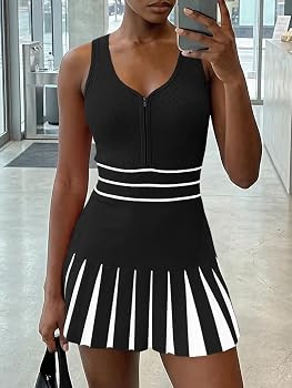 Fisoew Womens Tennis Mini Dress Athletic Workout Knit Pleated Zip Dresses | Amazon (US)