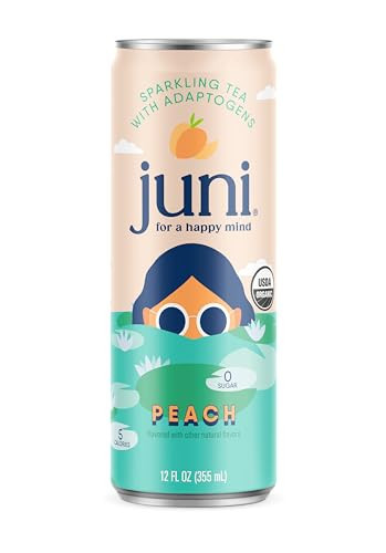 Juni Sparkling Adaptogen Drink with Ashwagandha, Lion’s Mane & Reishi Mushrooms, Zero Sugar, 5 Calories, Organic, Peach 12 Fl Oz | Amazon (US)